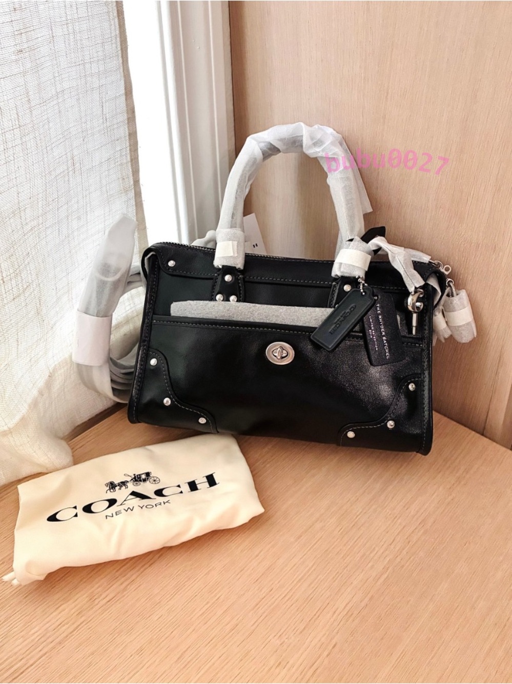 NWT🖤Coach Rhyder Satchel Bag 24 Silver Black CFN69 Glazed Leather Y2k Lock Charm